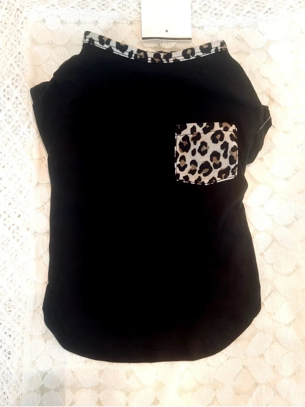 Thalia Sodi Black Tee with Leopard Pocket Accent Shirt Dog Apparel NEW